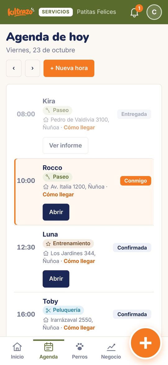 Agenda del día de un paseador en Kiltrazo