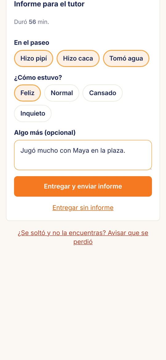 Informe del paseo para el tutor